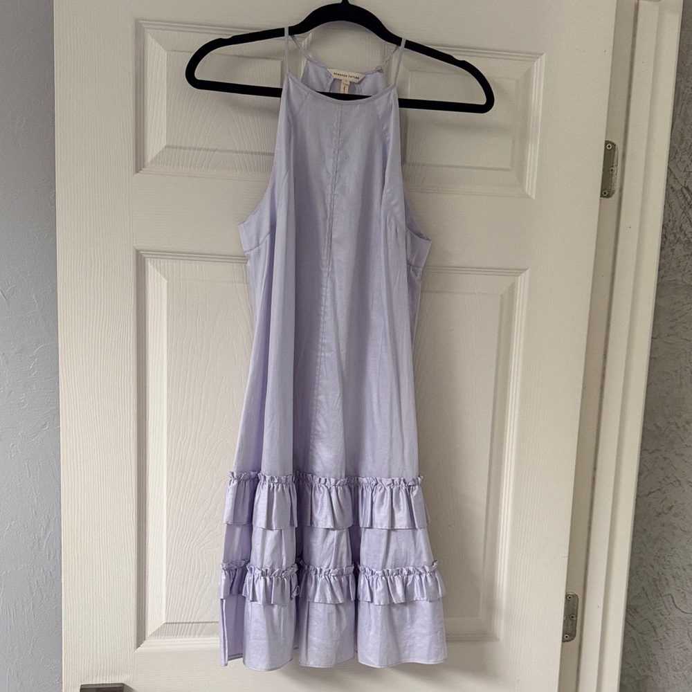 Rebecca Malone Lavender Halter Mini Dress with Ruffle Tiers